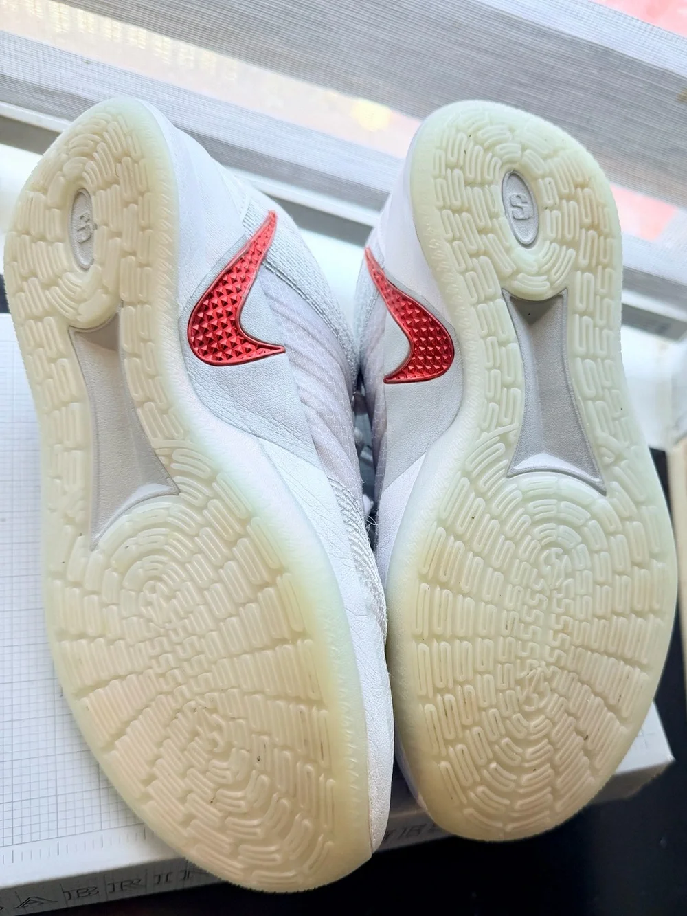 Nike youth White Athletic Sneakers with Red and Silver Swoosh